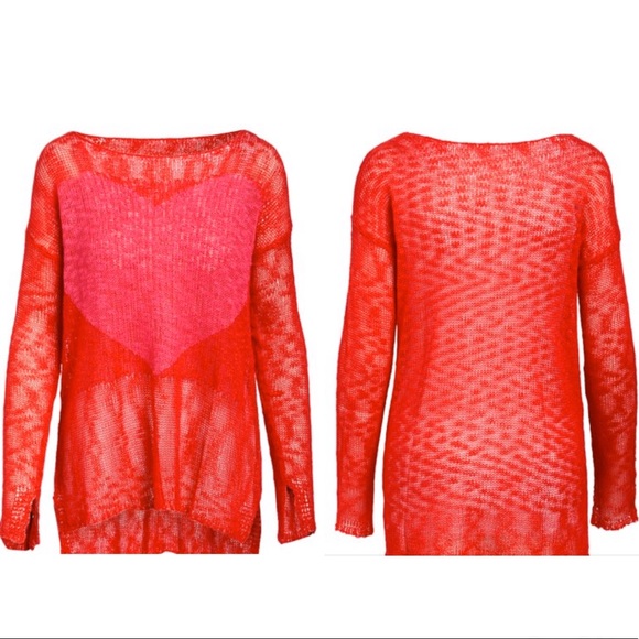 $ FIRM🌷Red & Pink Heart Open Knit Sweater - Picture 7 of 8